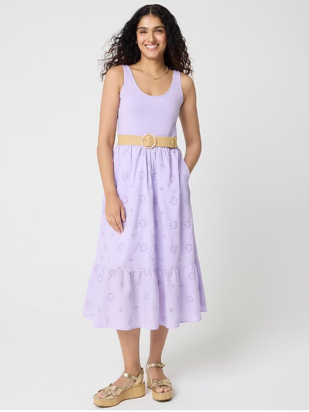 J. Crew Lilac Eyelet Mixed-Media Midi Dress In PM Petite Medium NWT